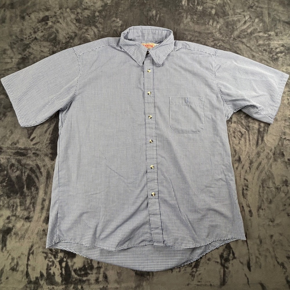 Red Kap Button Down Shirt Mens XL Blue Gingham Check Short Sleeve SP84WB2